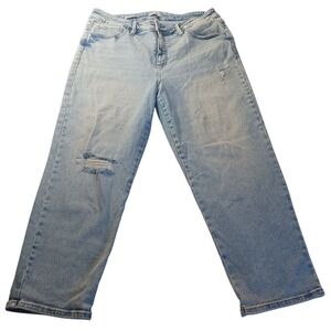 Ava & Viv High Rise Slim Straight Jeans 17‎ Distressed Light Wash Denim
